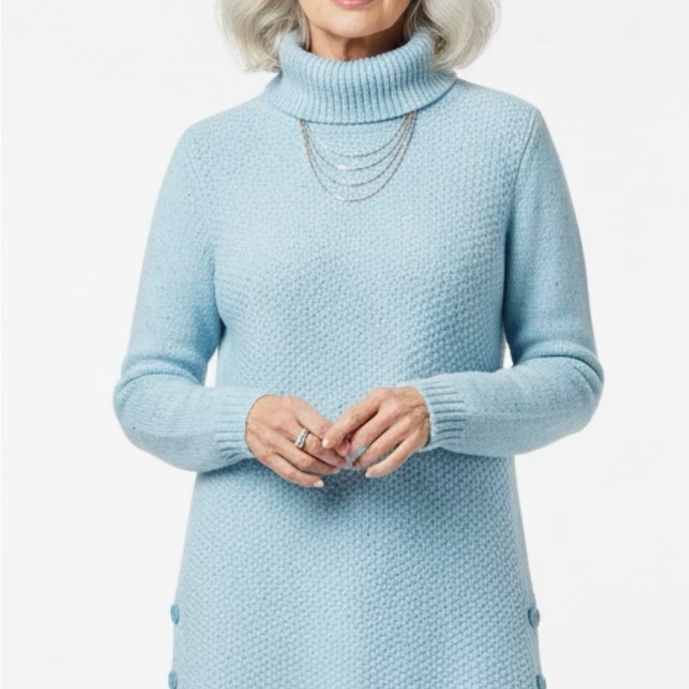 Talbots Light Blue with tiny specks of colour
Cowl Neck Sweater. Size xs